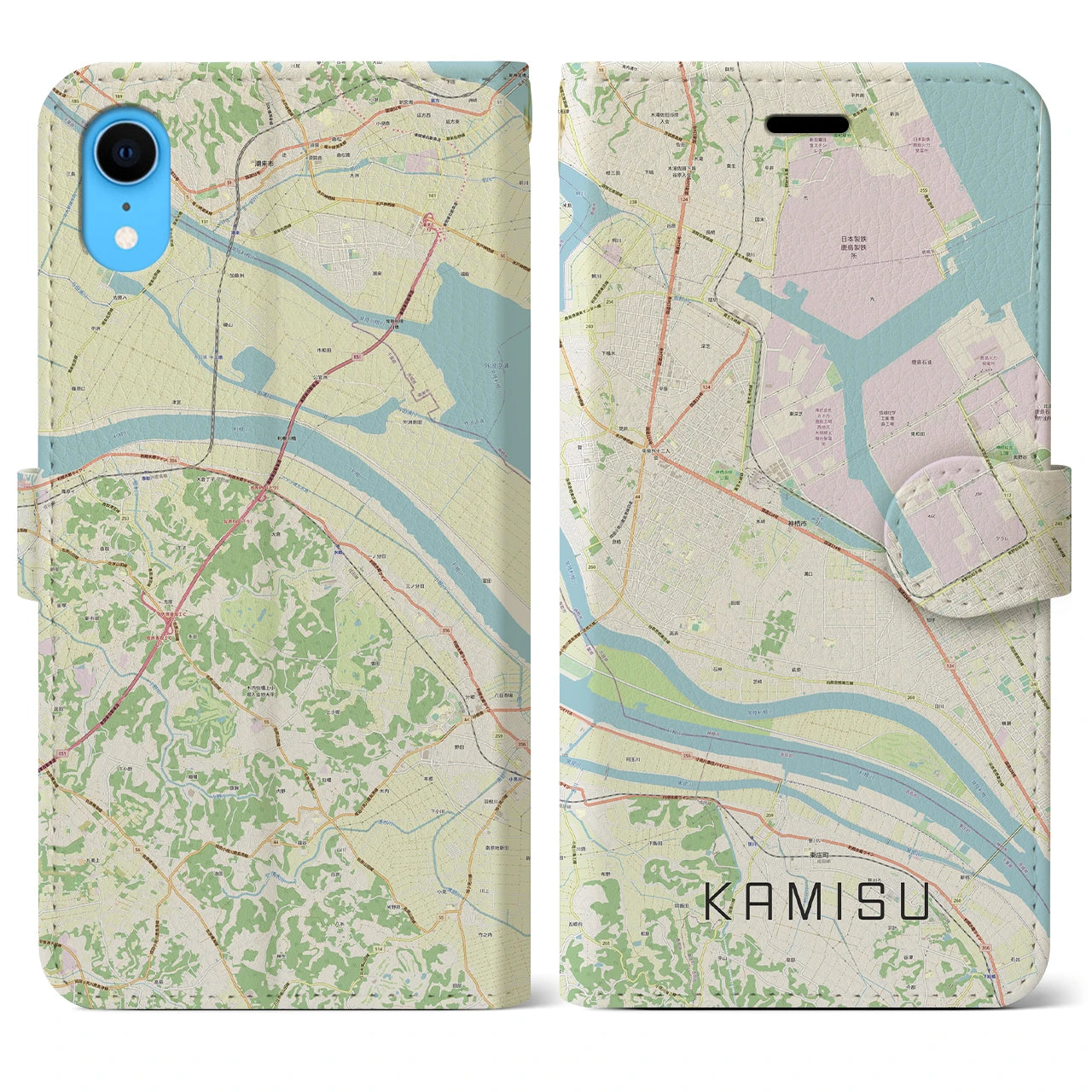 【神栖】地図柄iPhoneケース（手帳両面タイプ・ナチュラル）iPhone XR 用