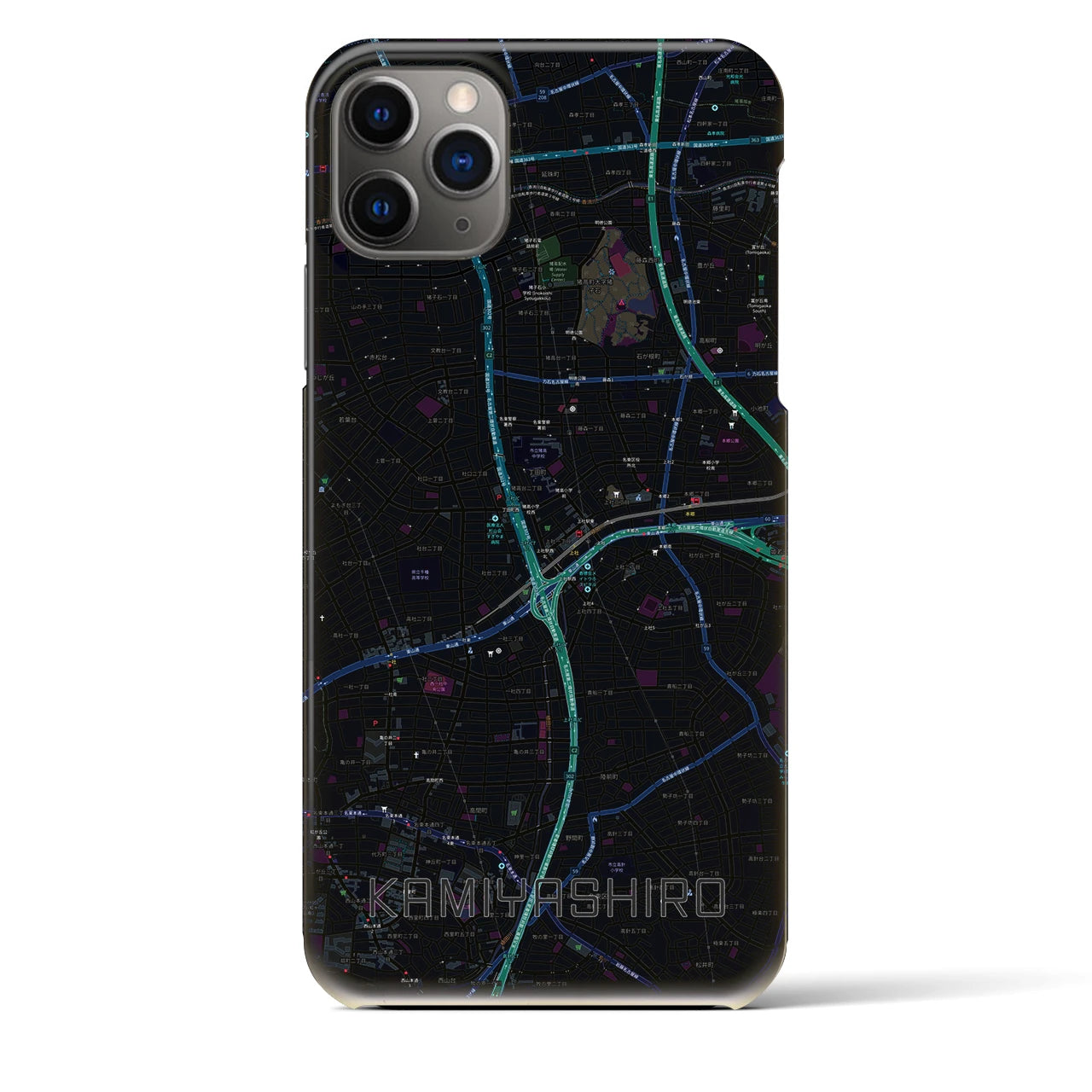 【上社】地図柄iPhoneケース（バックカバータイプ・ブラック）iPhone 11 Pro Max 用