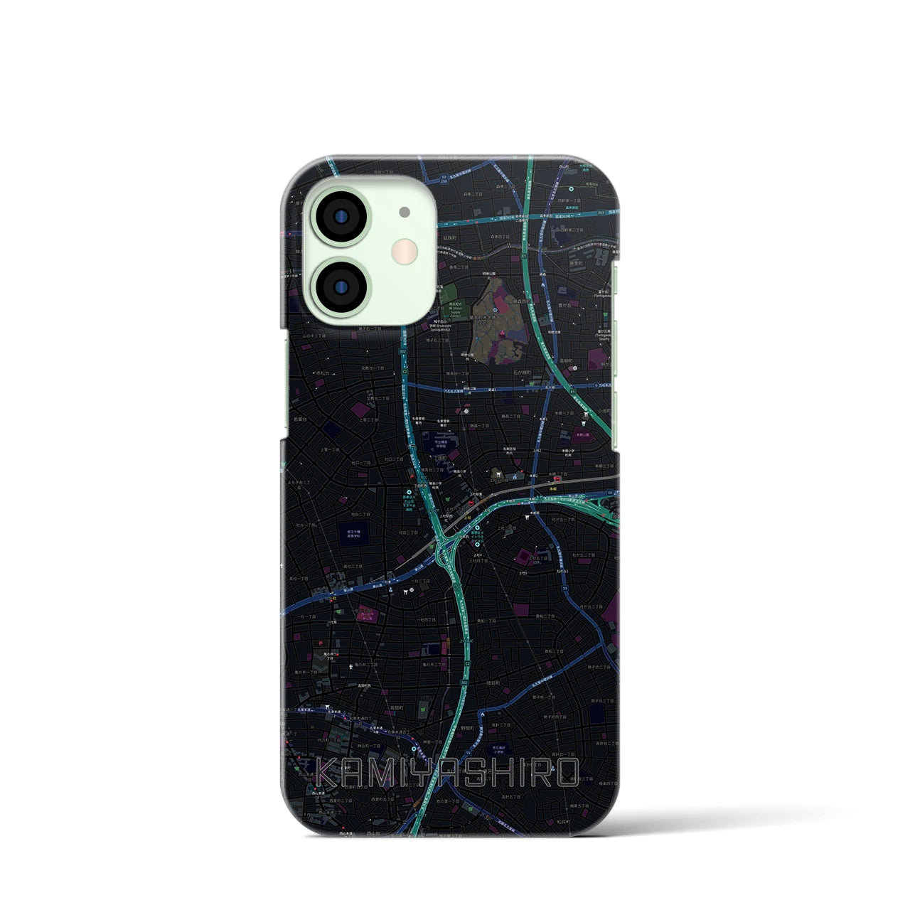 【上社】地図柄iPhoneケース（バックカバータイプ・ブラック）iPhone 12 mini 用