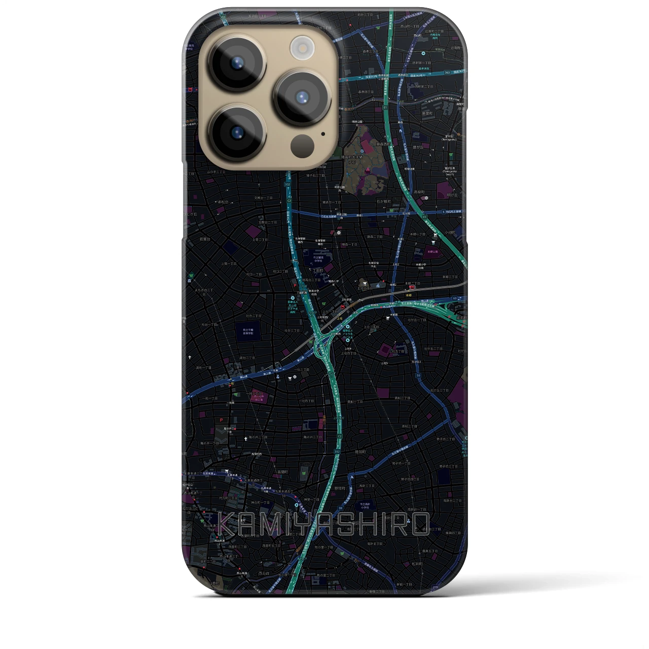 【上社】地図柄iPhoneケース（バックカバータイプ・ブラック）iPhone 14 Pro Max 用