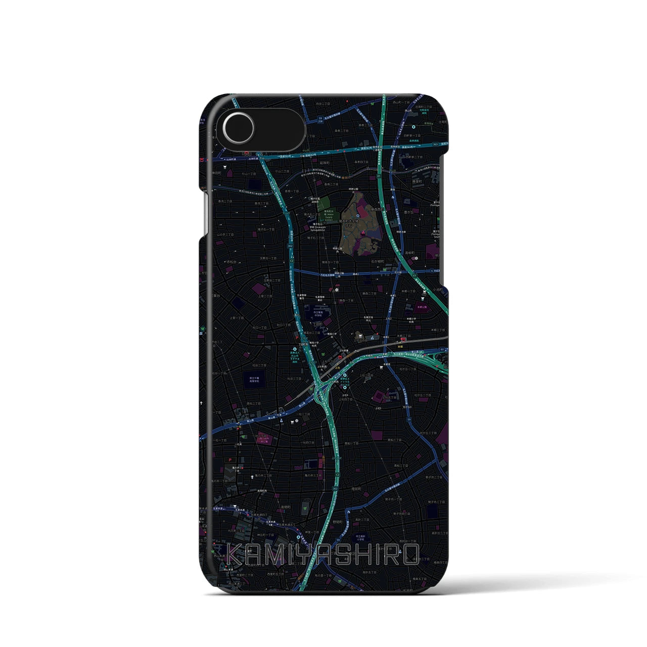 【上社】地図柄iPhoneケース（バックカバータイプ・ブラック）iPhone SE（第3 / 第2世代） / 8 / 7 / 6s / 6 用