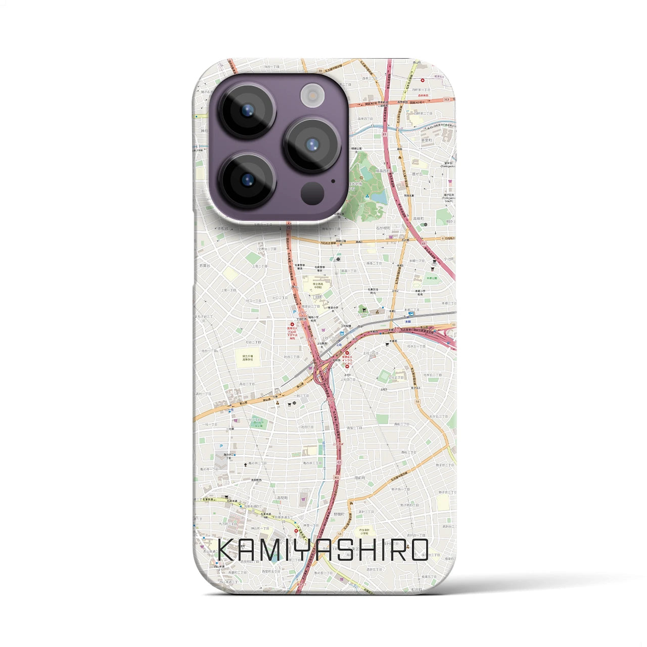 【上社】地図柄iPhoneケース（バックカバータイプ・ナチュラル）iPhone 14 Pro 用