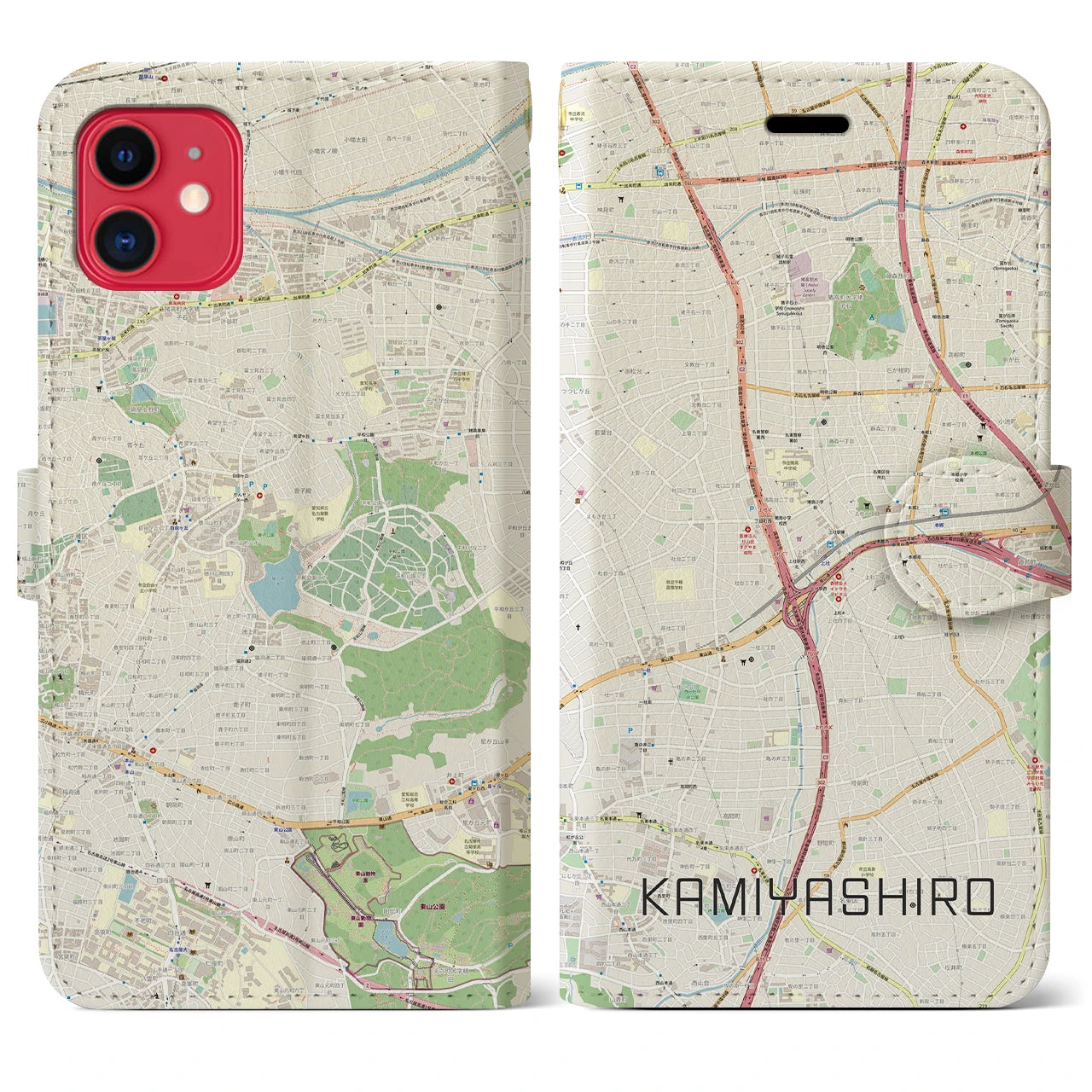 【上社】地図柄iPhoneケース（手帳両面タイプ・ナチュラル）iPhone 11 用