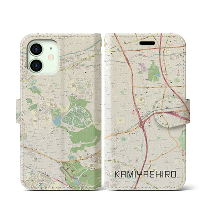【上社】地図柄iPhoneケース（手帳両面タイプ・ナチュラル）iPhone 12 mini 用