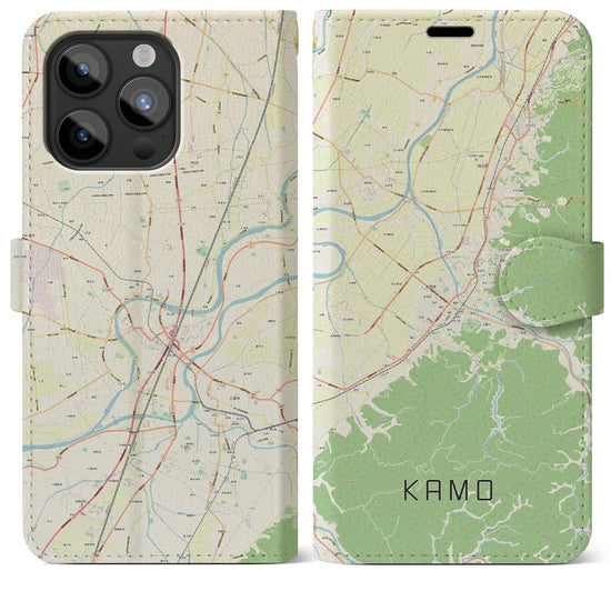 【加茂】地図柄iPhoneケース（手帳両面タイプ・ナチュラル）iPhone 15 Pro Max 用