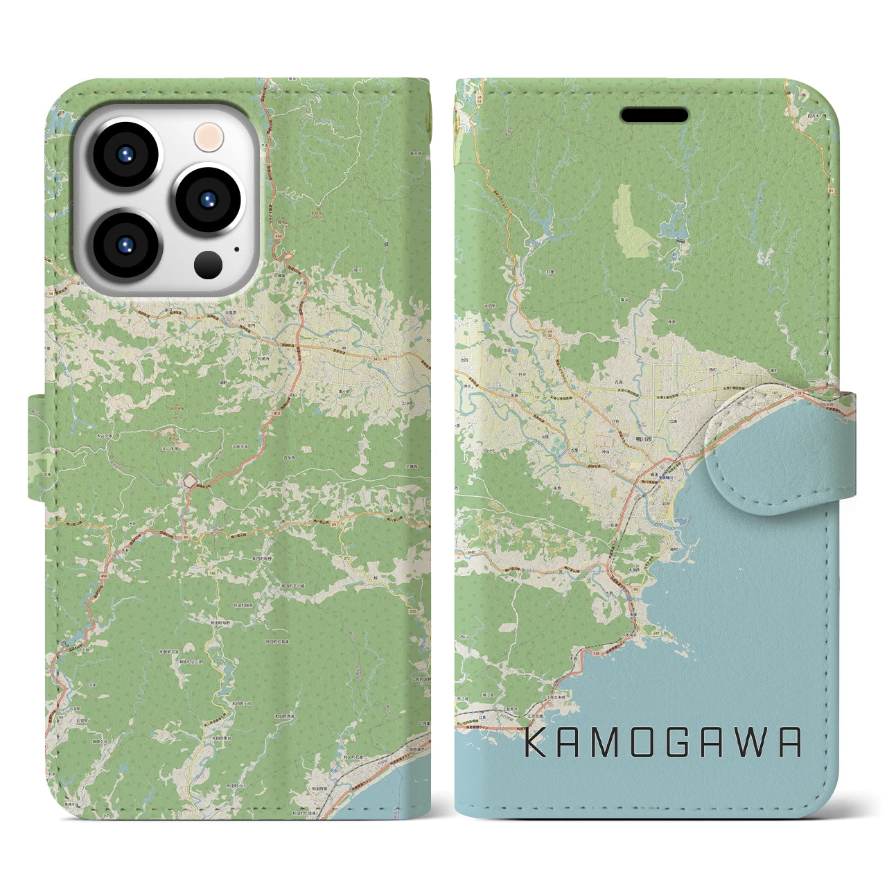 【鴨川】地図柄iPhoneケース（手帳両面タイプ・ナチュラル）iPhone 13 Pro 用