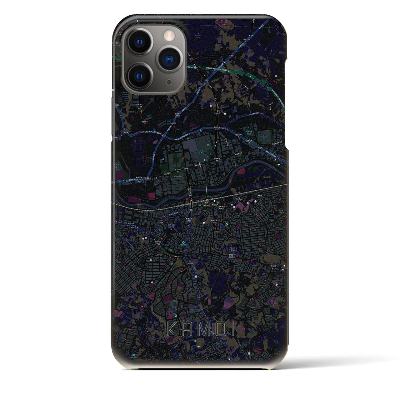 【鴨居】地図柄iPhoneケース（バックカバータイプ・ブラック）iPhone 11 Pro Max 用