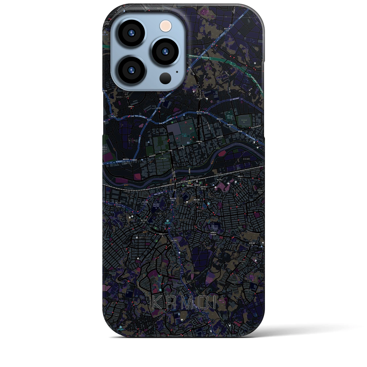 【鴨居】地図柄iPhoneケース（バックカバータイプ・ブラック）iPhone 13 Pro Max 用