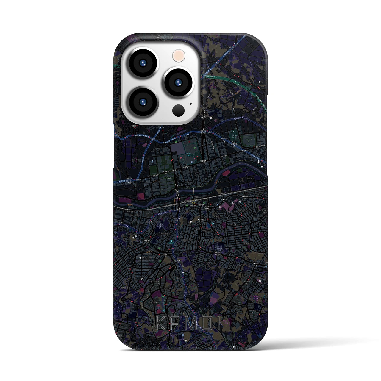 【鴨居】地図柄iPhoneケース（バックカバータイプ・ブラック）iPhone 13 Pro 用