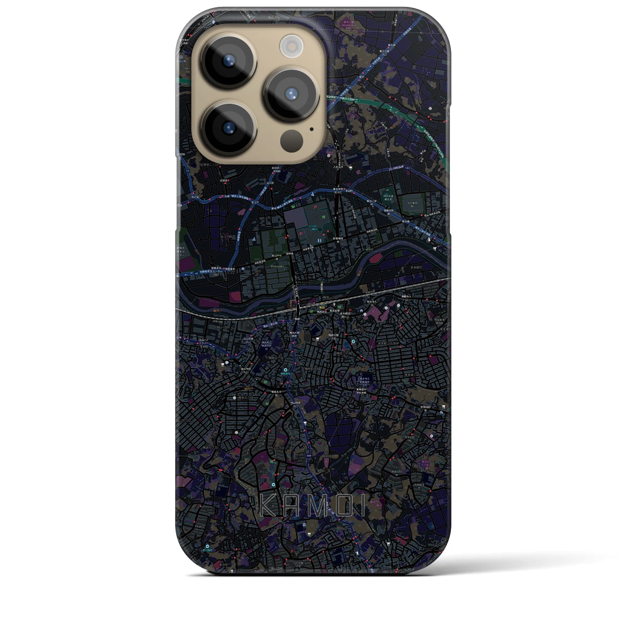 【鴨居】地図柄iPhoneケース（バックカバータイプ・ブラック）iPhone 14 Pro Max 用