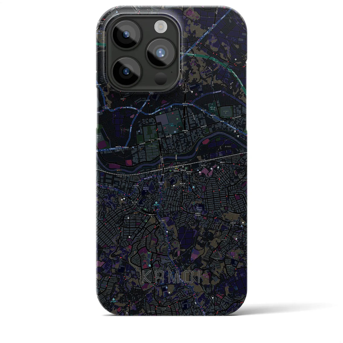【鴨居】地図柄iPhoneケース（バックカバータイプ・ブラック）iPhone 15 Pro Max 用