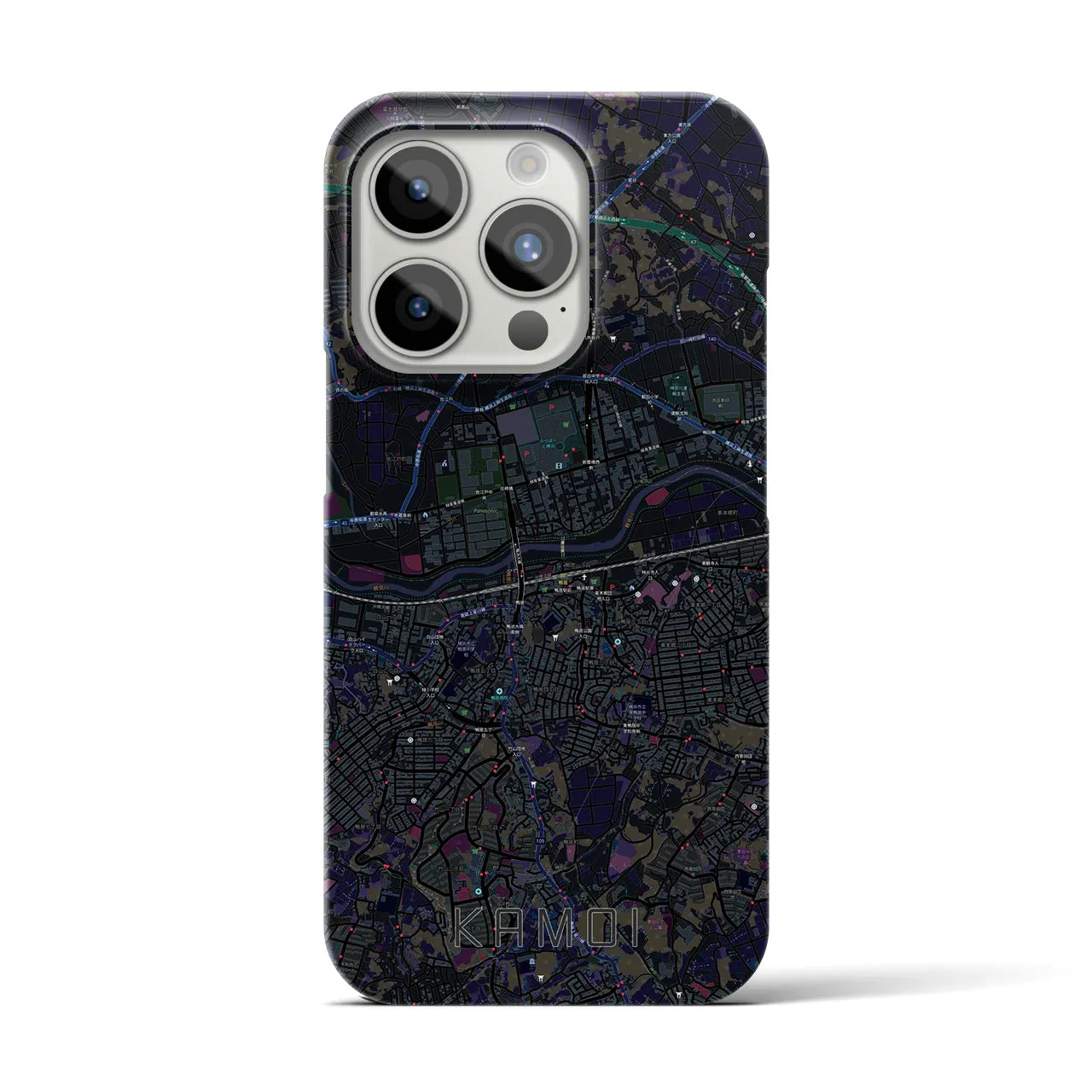 【鴨居】地図柄iPhoneケース（バックカバータイプ・ブラック）iPhone 15 Pro 用