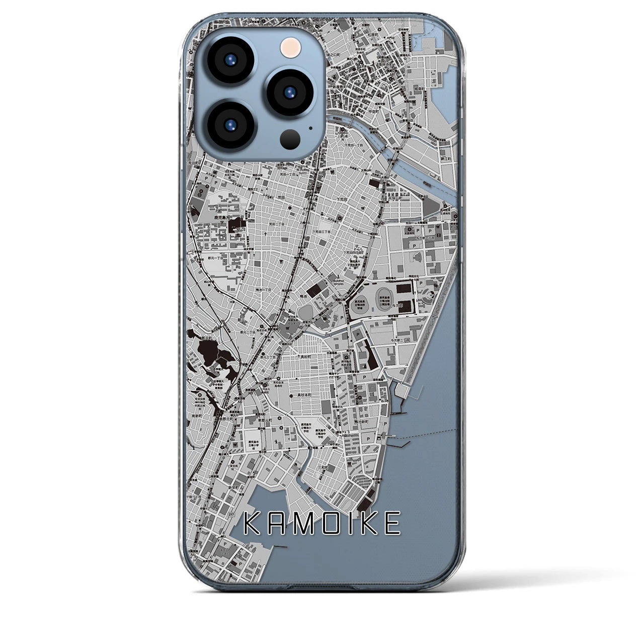 【鴨池】地図柄iPhoneケース（クリアタイプ・モノトーン）iPhone 13 Pro Max 用