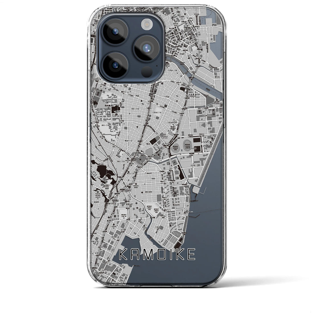【鴨池】地図柄iPhoneケース（クリアタイプ・モノトーン）iPhone 15 Pro Max 用