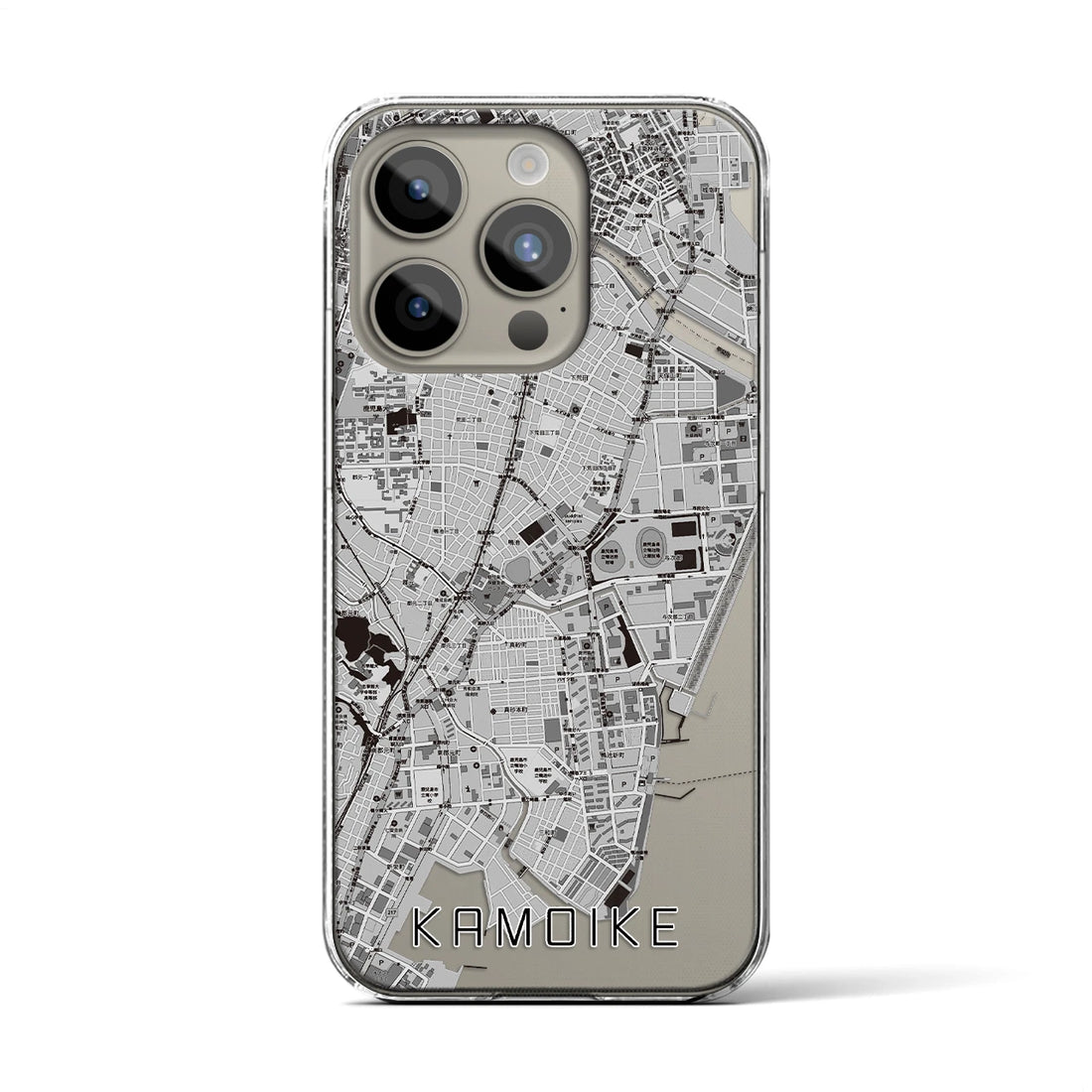 【鴨池】地図柄iPhoneケース（クリアタイプ・モノトーン）iPhone 15 Pro 用