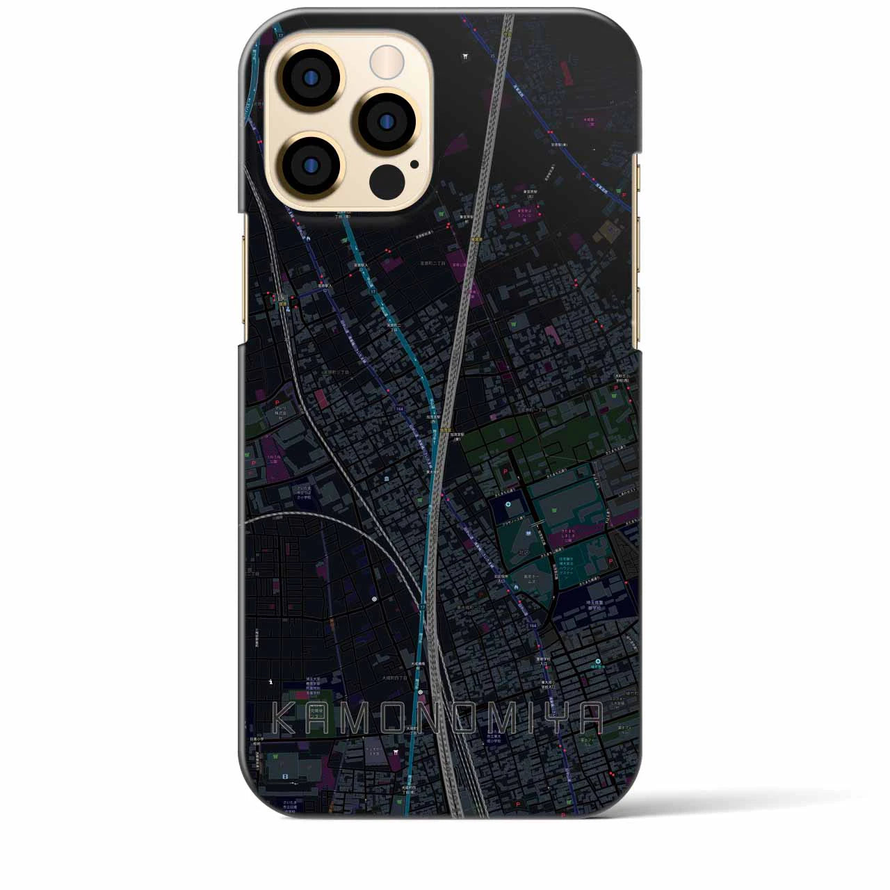 【加茂宮】地図柄iPhoneケース（バックカバータイプ・ブラック）iPhone 12 Pro Max 用