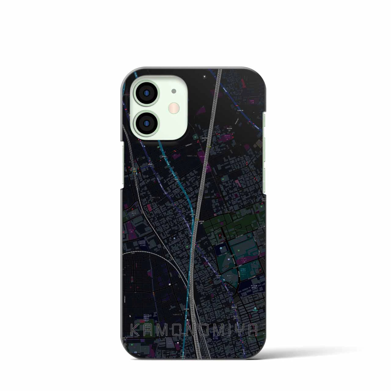 【加茂宮】地図柄iPhoneケース（バックカバータイプ・ブラック）iPhone 12 mini 用