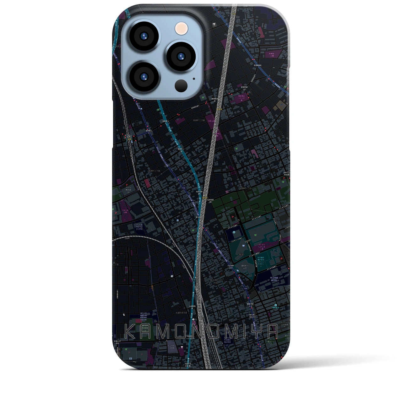 【加茂宮】地図柄iPhoneケース（バックカバータイプ・ブラック）iPhone 13 Pro Max 用