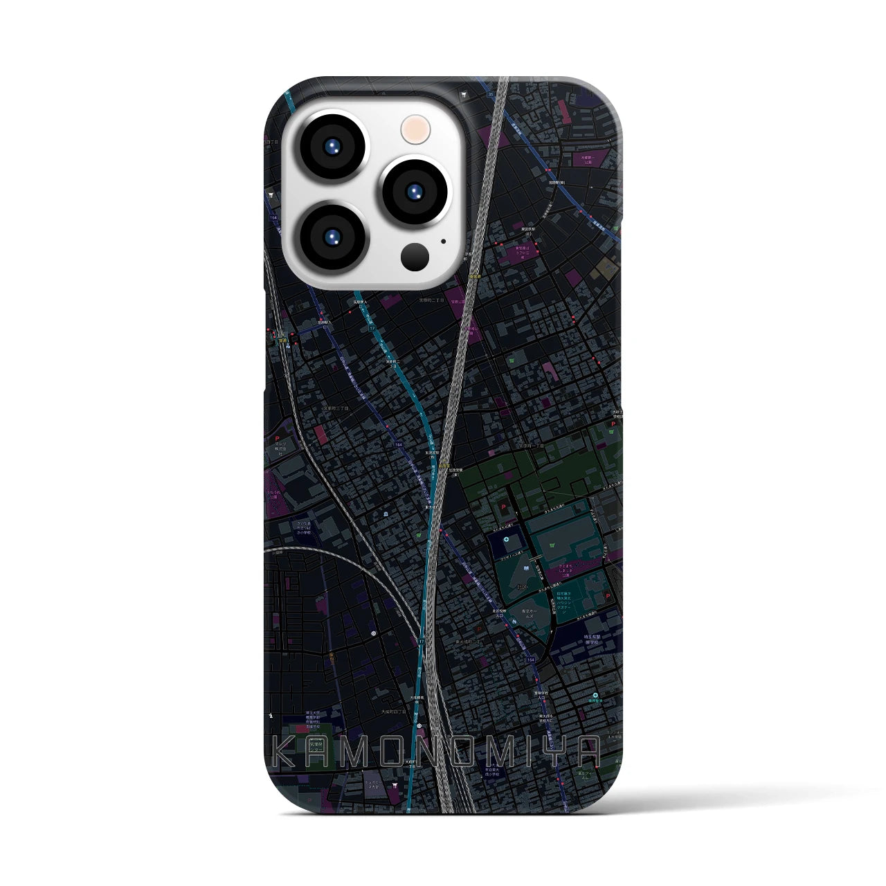 【加茂宮】地図柄iPhoneケース（バックカバータイプ・ブラック）iPhone 13 Pro 用