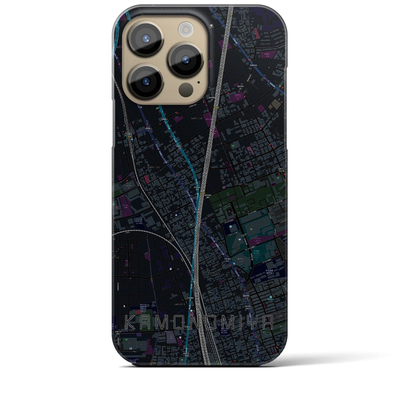 【加茂宮】地図柄iPhoneケース（バックカバータイプ・ブラック）iPhone 14 Pro Max 用