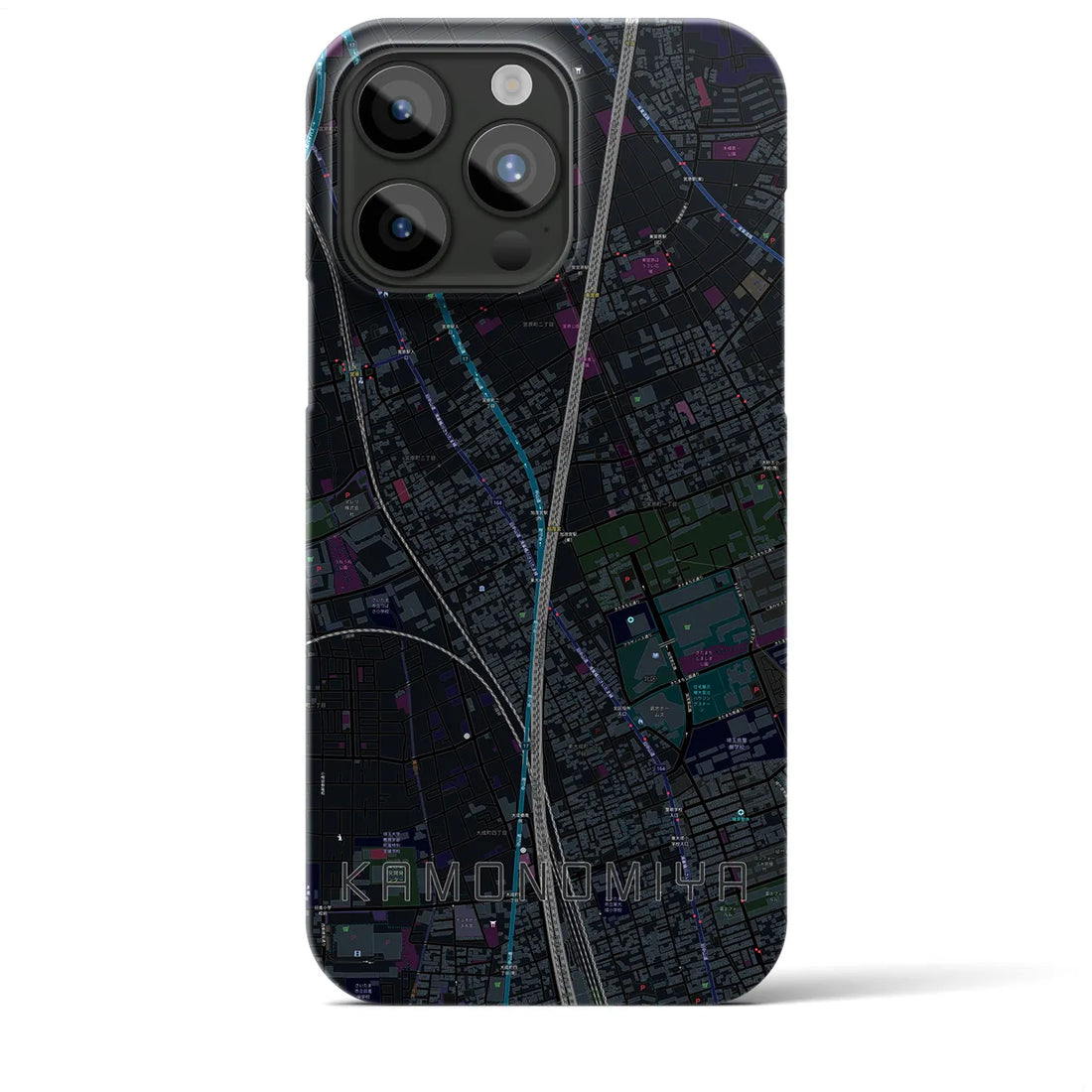 【加茂宮】地図柄iPhoneケース（バックカバータイプ・ブラック）iPhone 15 Pro Max 用