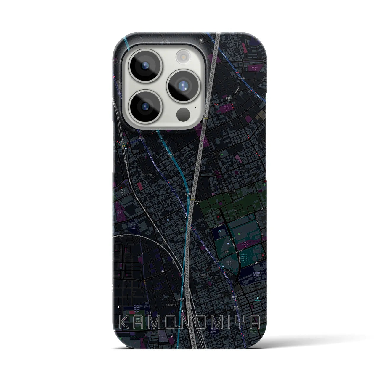 【加茂宮】地図柄iPhoneケース（バックカバータイプ・ブラック）iPhone 15 Pro 用