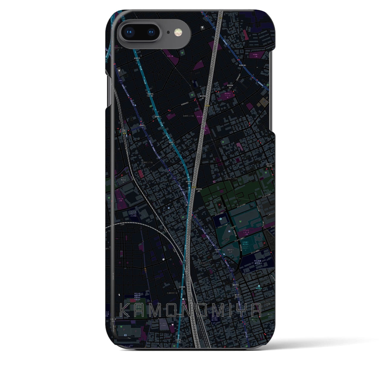 【加茂宮】地図柄iPhoneケース（バックカバータイプ・ブラック）iPhone 8Plus /7Plus / 6sPlus / 6Plus 用