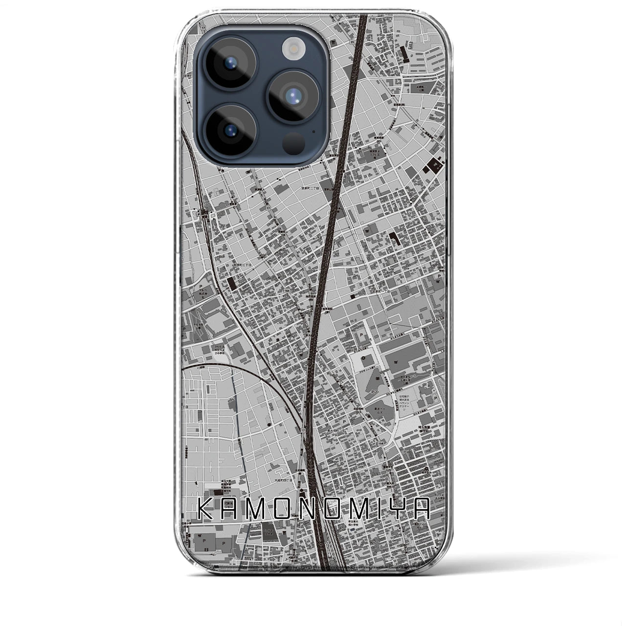 【加茂宮】地図柄iPhoneケース（クリアタイプ・モノトーン）iPhone 15 Pro Max 用