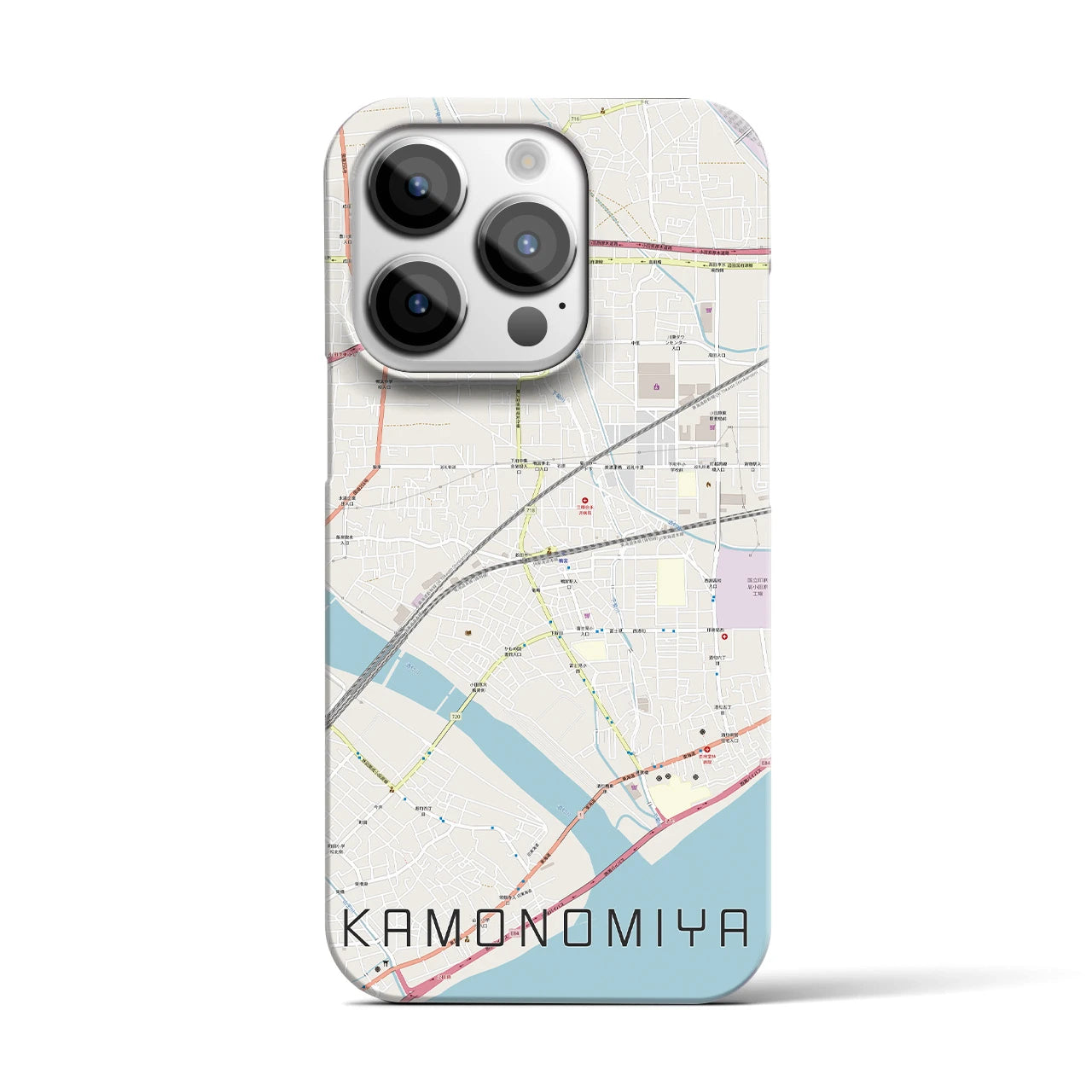 【鴨宮】地図柄iPhoneケース（バックカバータイプ・ナチュラル）iPhone 14 Pro 用