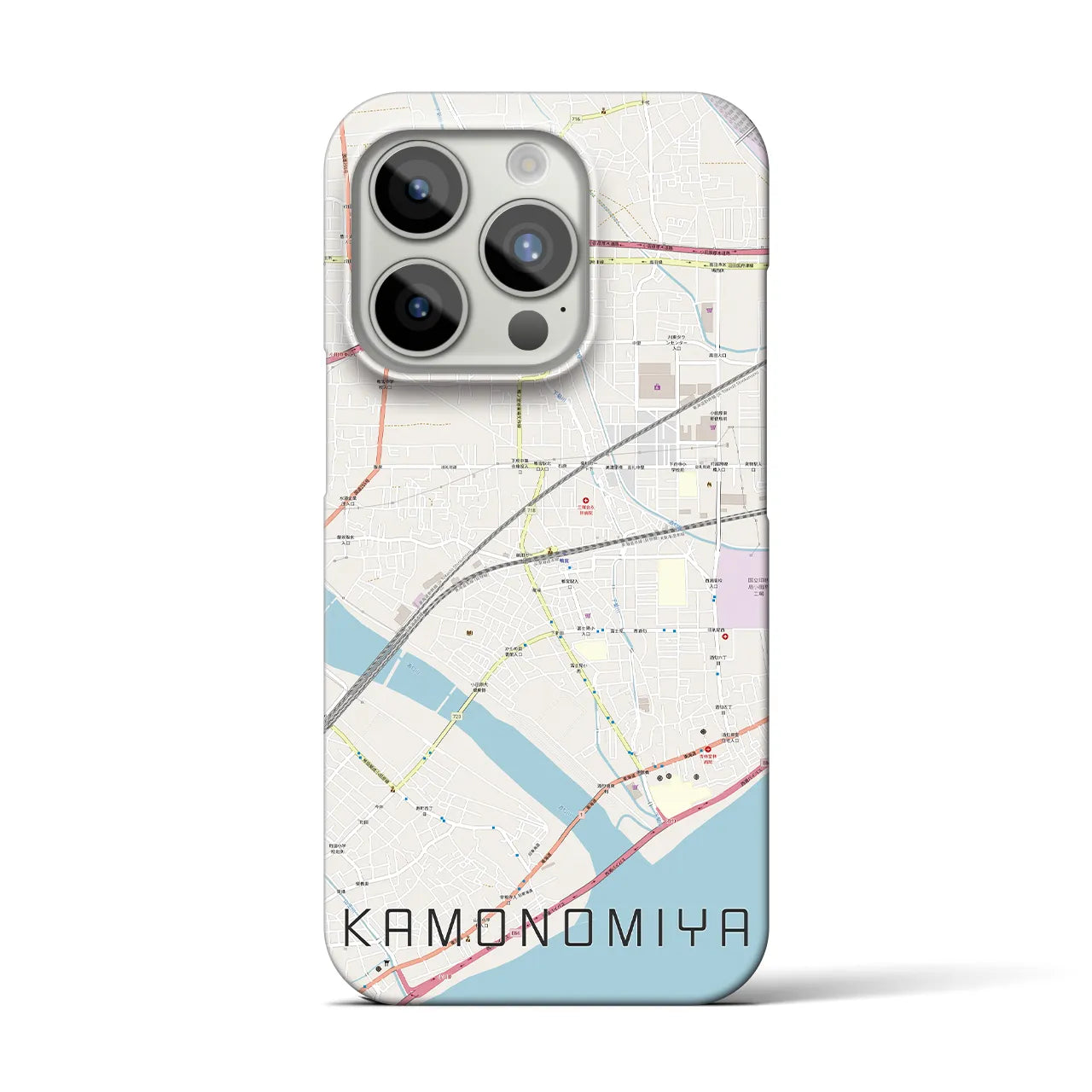【鴨宮】地図柄iPhoneケース（バックカバータイプ・ナチュラル）iPhone 15 Pro 用