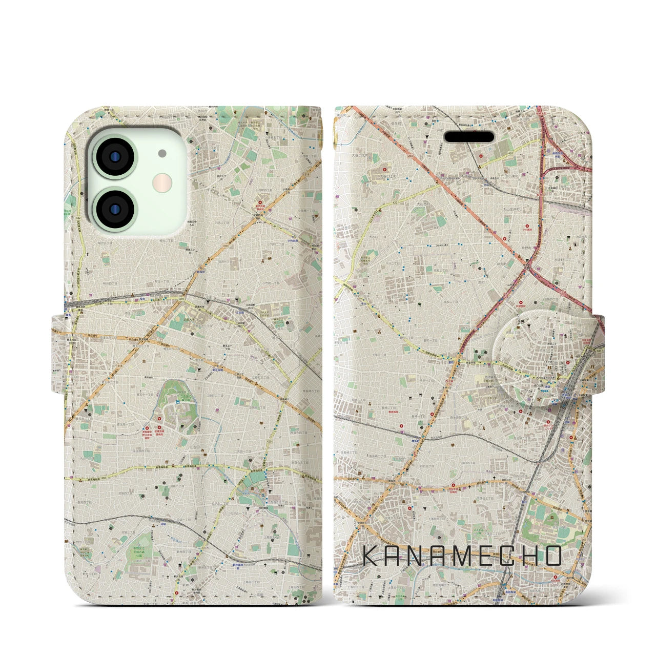 【要町】地図柄iPhoneケース（手帳両面タイプ・ナチュラル）iPhone 12 mini 用