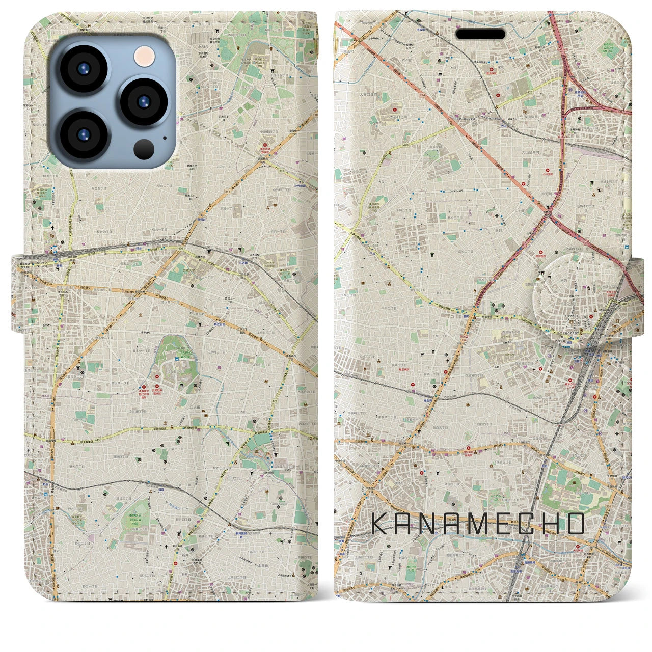 【要町】地図柄iPhoneケース（手帳両面タイプ・ナチュラル）iPhone 13 Pro Max 用
