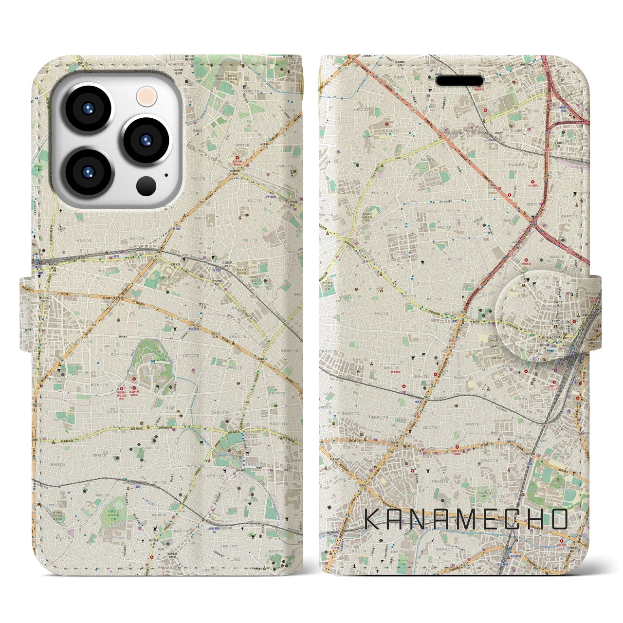 【要町】地図柄iPhoneケース（手帳両面タイプ・ナチュラル）iPhone 13 Pro 用