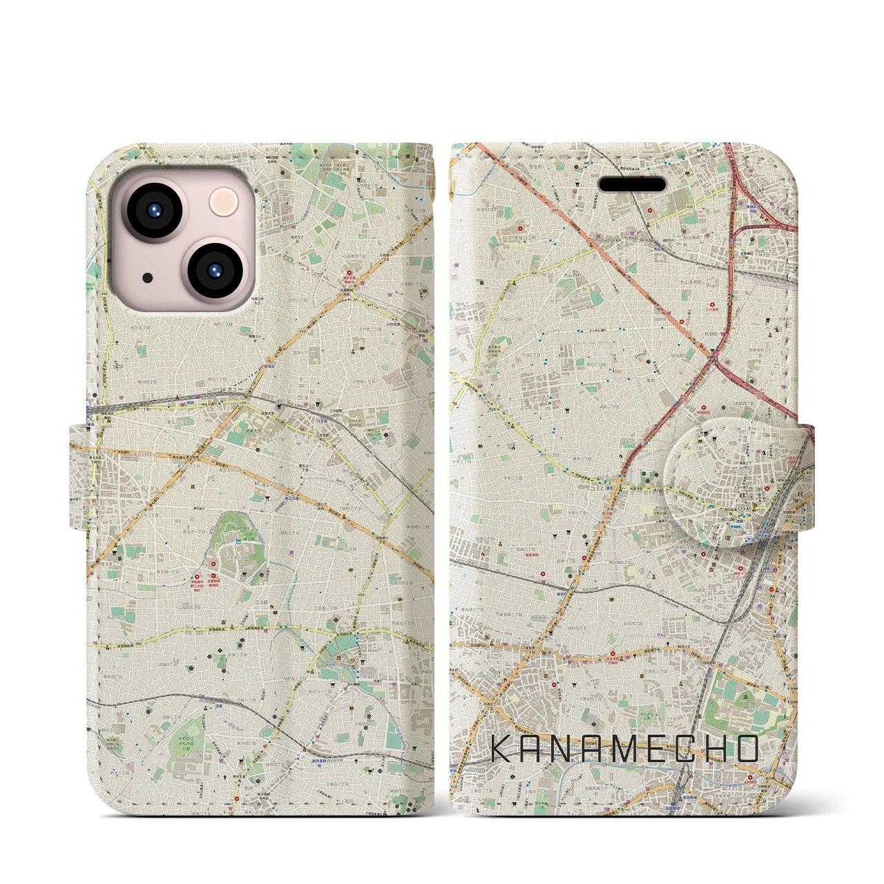 【要町】地図柄iPhoneケース（手帳両面タイプ・ナチュラル）iPhone 13 mini 用
