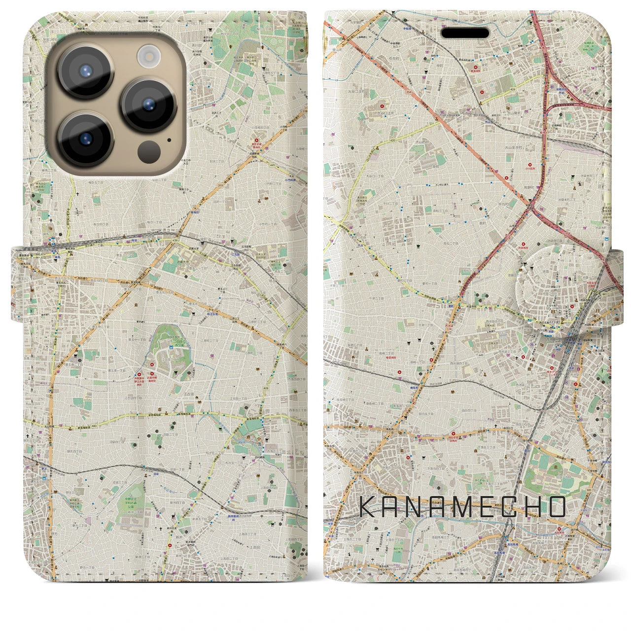 【要町】地図柄iPhoneケース（手帳両面タイプ・ナチュラル）iPhone 14 Pro Max 用