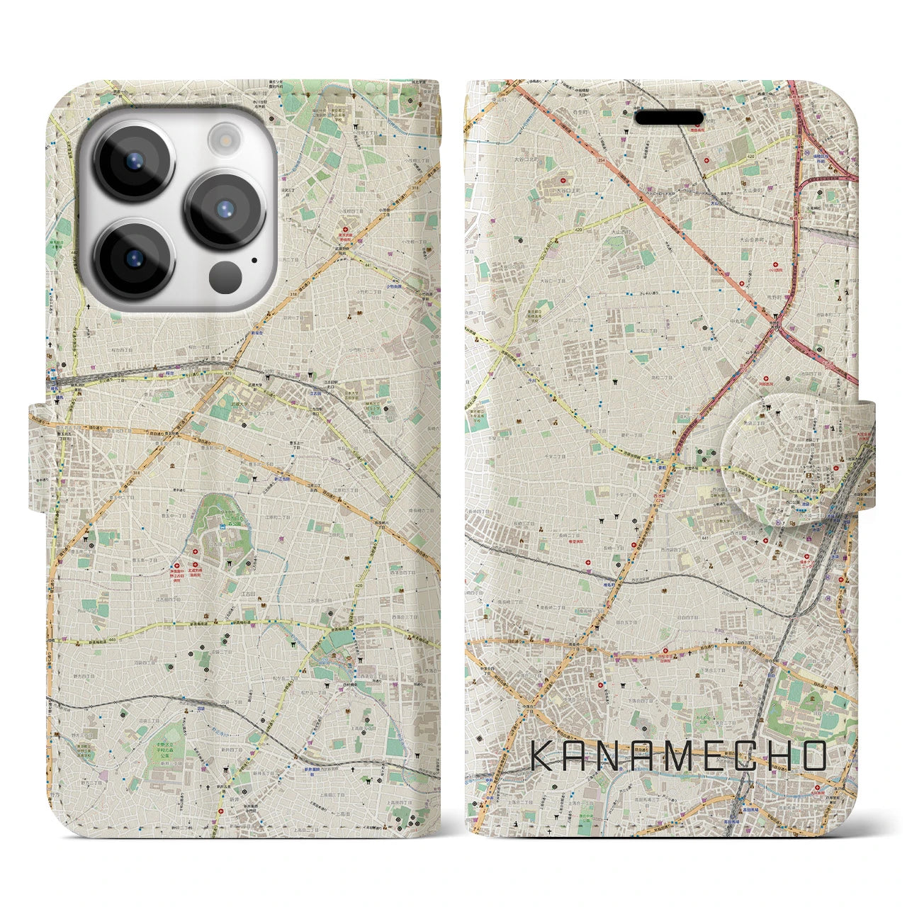 【要町】地図柄iPhoneケース（手帳両面タイプ・ナチュラル）iPhone 14 Pro 用