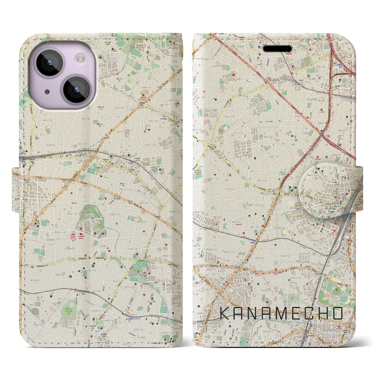 【要町】地図柄iPhoneケース（手帳両面タイプ・ナチュラル）iPhone 14 用