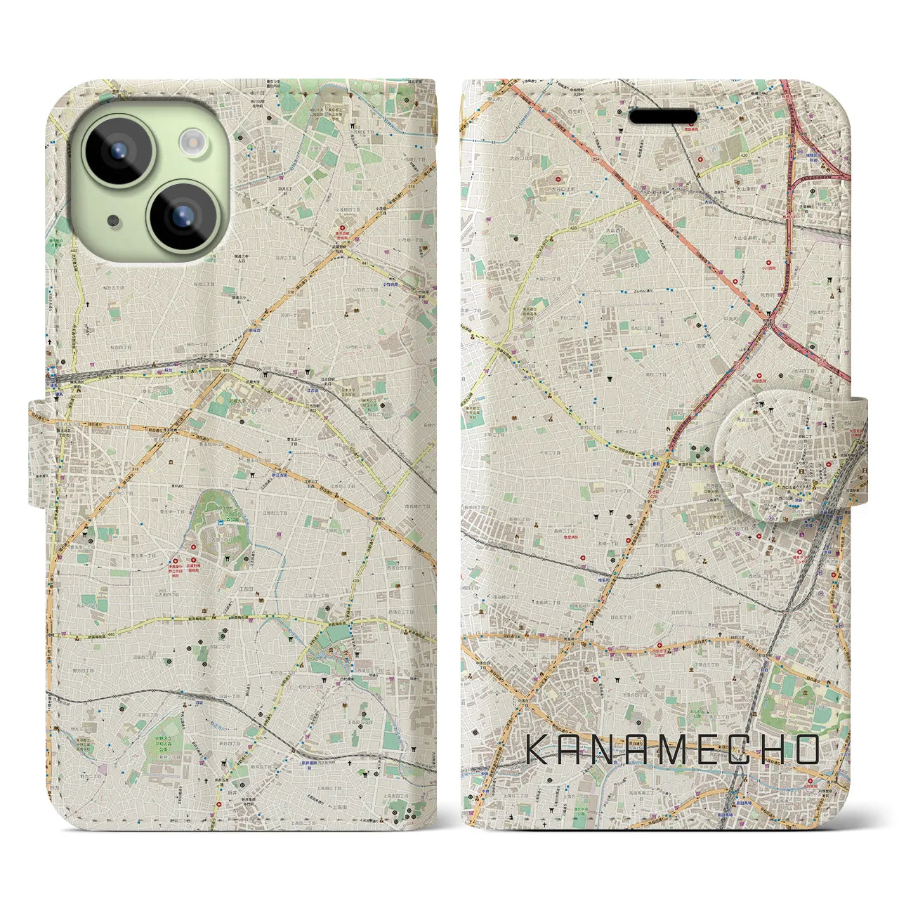 【要町】地図柄iPhoneケース（手帳両面タイプ・ナチュラル）iPhone 15 用