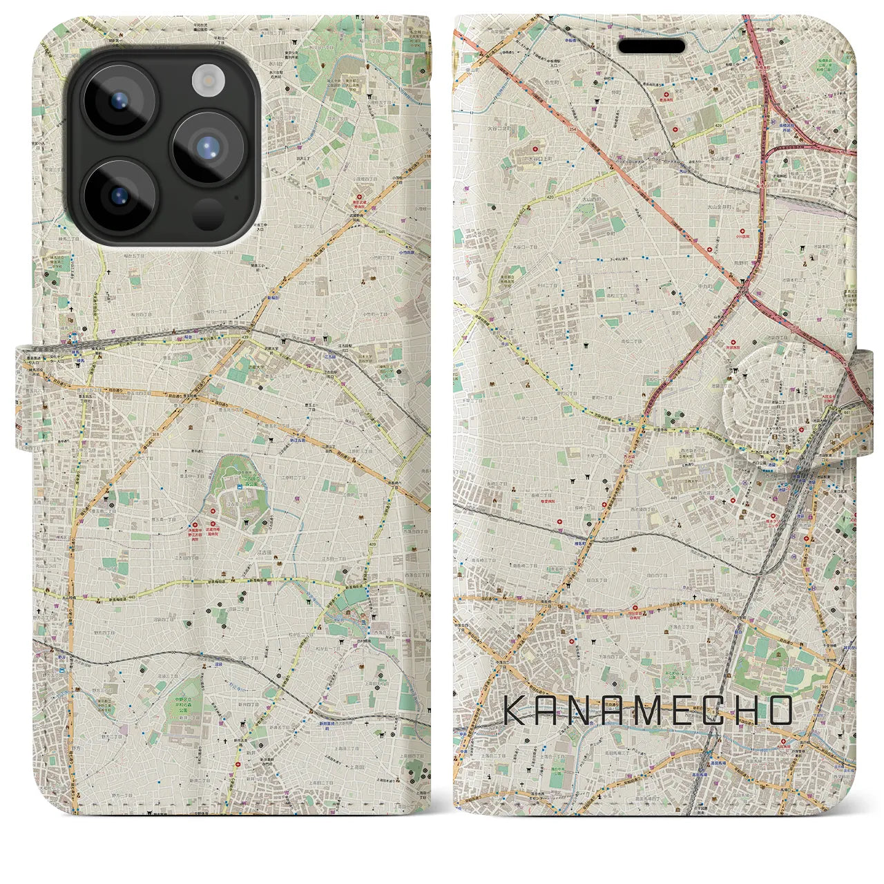 【要町】地図柄iPhoneケース（手帳両面タイプ・ナチュラル）iPhone 15 Pro Max 用