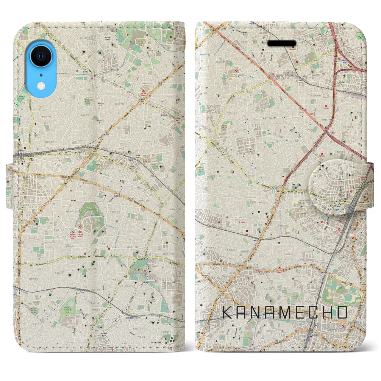 【要町】地図柄iPhoneケース（手帳両面タイプ・ナチュラル）iPhone XR 用
