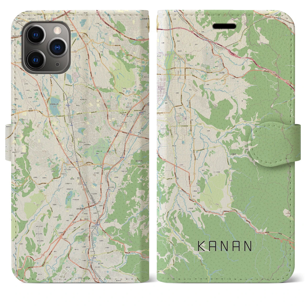 【河南】地図柄iPhoneケース（手帳両面タイプ・ナチュラル）iPhone 11 Pro Max 用