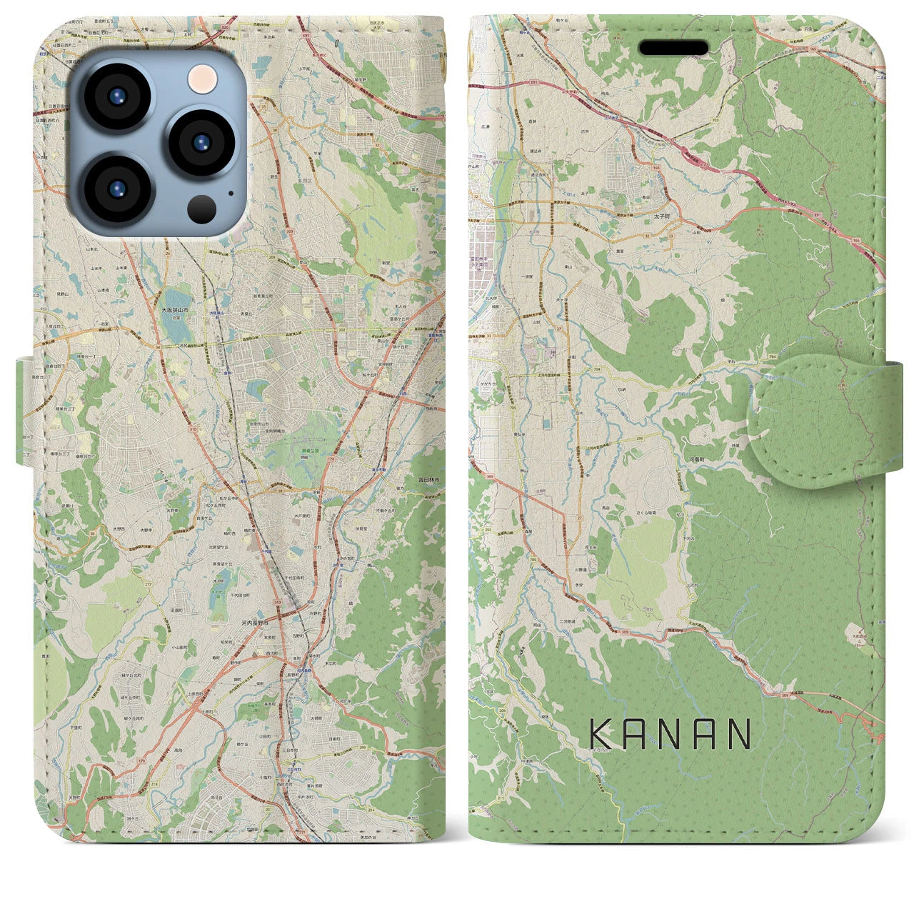 【河南】地図柄iPhoneケース（手帳両面タイプ・ナチュラル）iPhone 13 Pro Max 用