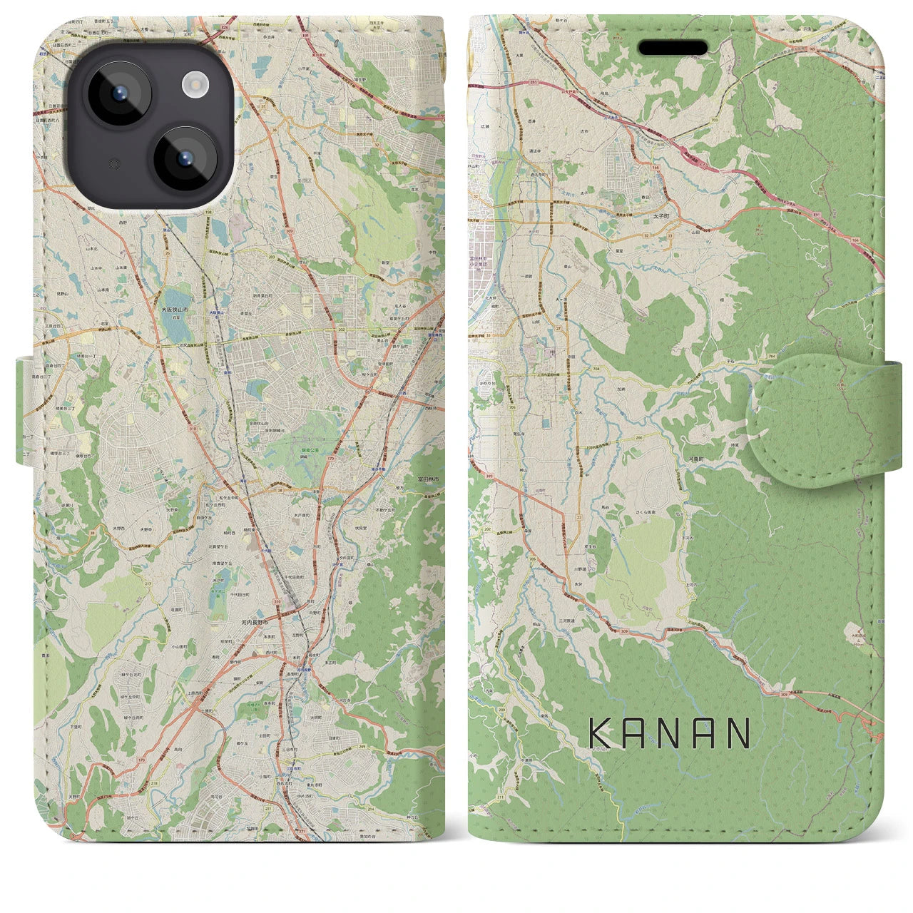 【河南】地図柄iPhoneケース（手帳両面タイプ・ナチュラル）iPhone 14 Plus 用