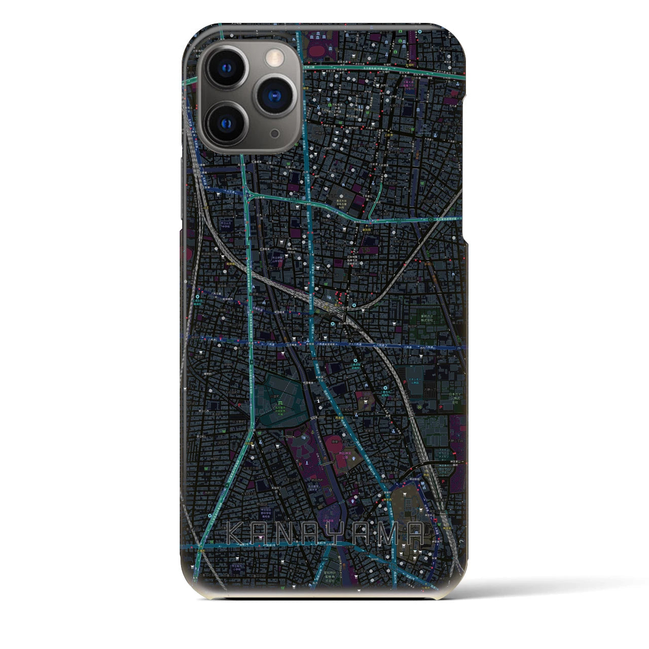 【金山】地図柄iPhoneケース（バックカバータイプ・ブラック）iPhone 11 Pro Max 用