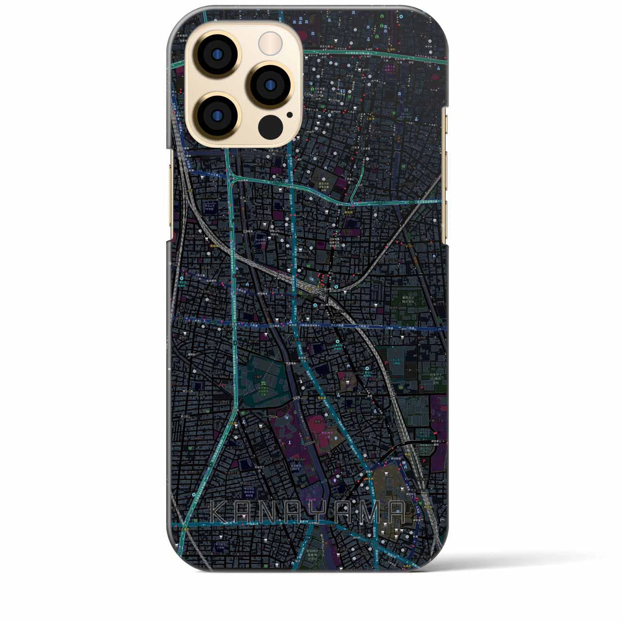 【金山】地図柄iPhoneケース（バックカバータイプ・ブラック）iPhone 12 Pro Max 用