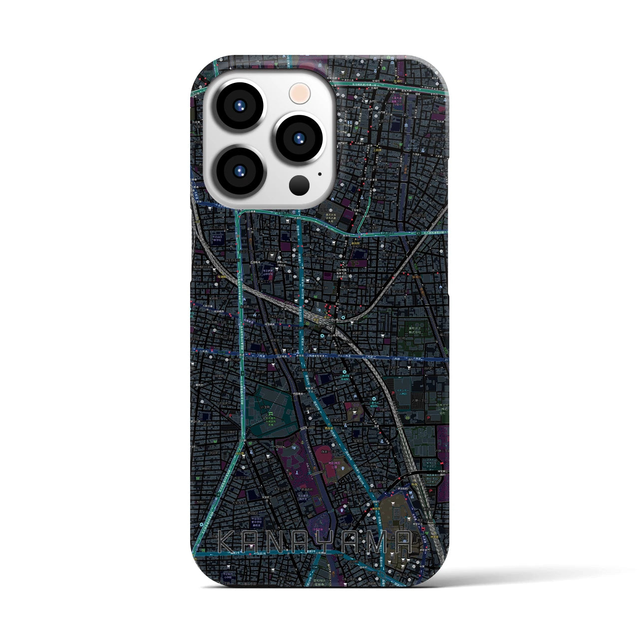 【金山】地図柄iPhoneケース（バックカバータイプ・ブラック）iPhone 13 Pro 用