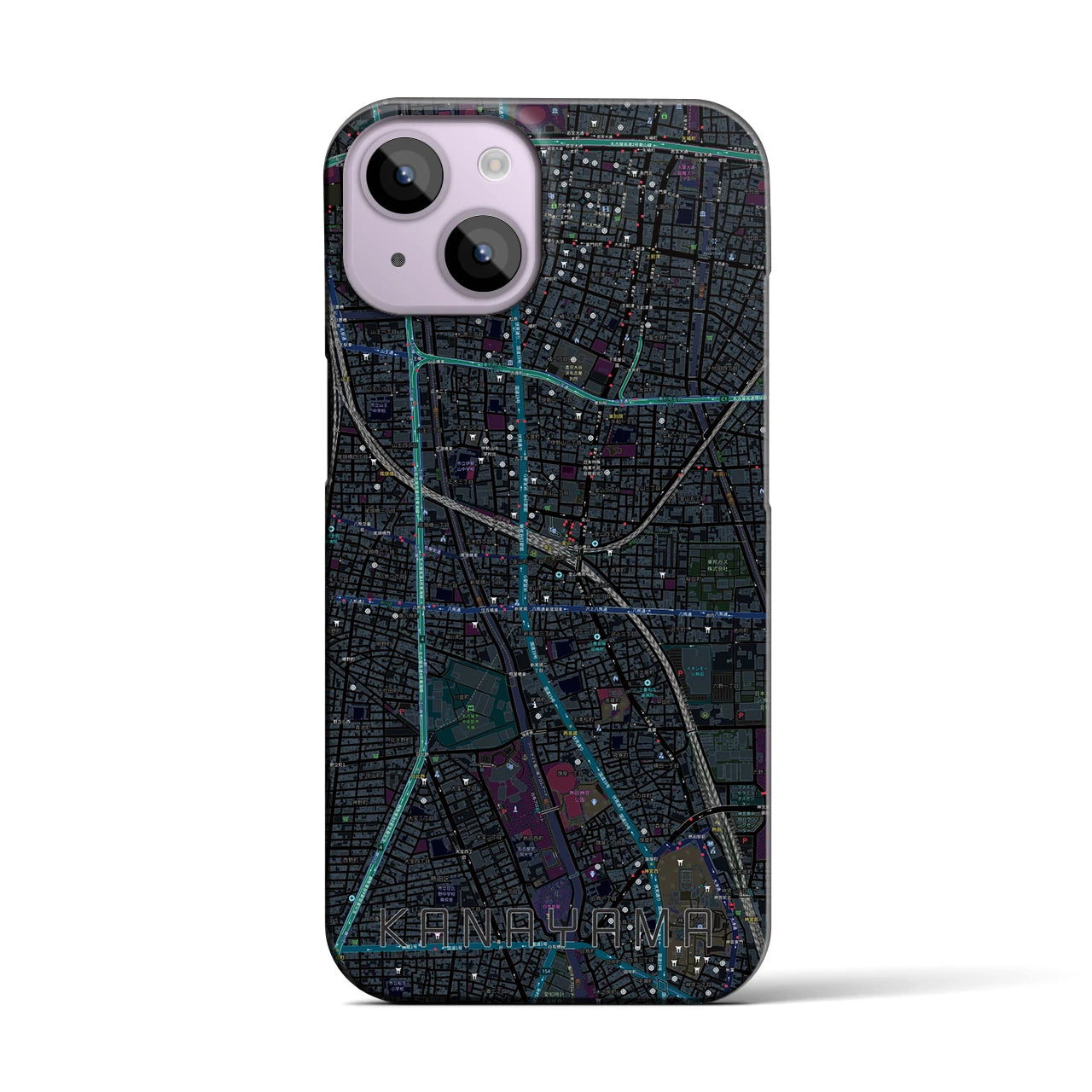 【金山】地図柄iPhoneケース（バックカバータイプ・ブラック）iPhone 14 用