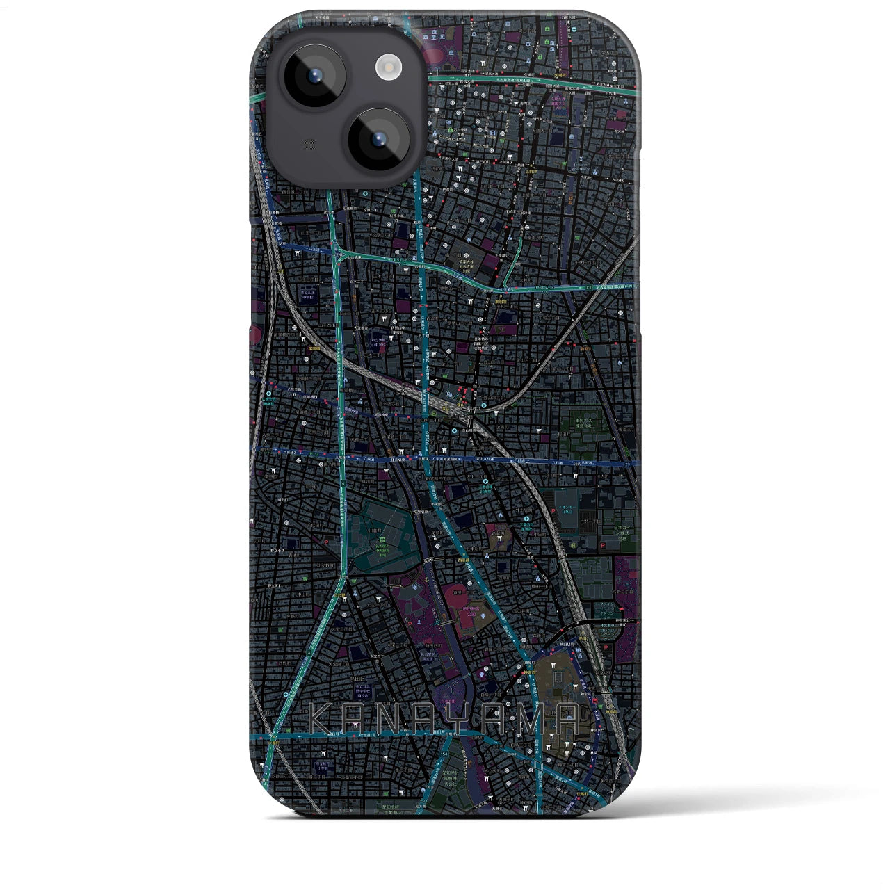 【金山】地図柄iPhoneケース（バックカバータイプ・ブラック）iPhone 14 Plus 用