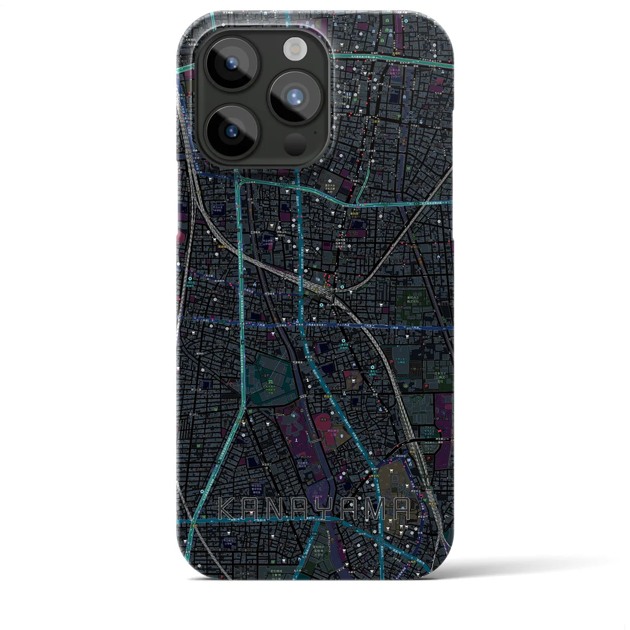 【金山】地図柄iPhoneケース（バックカバータイプ・ブラック）iPhone 15 Pro Max 用