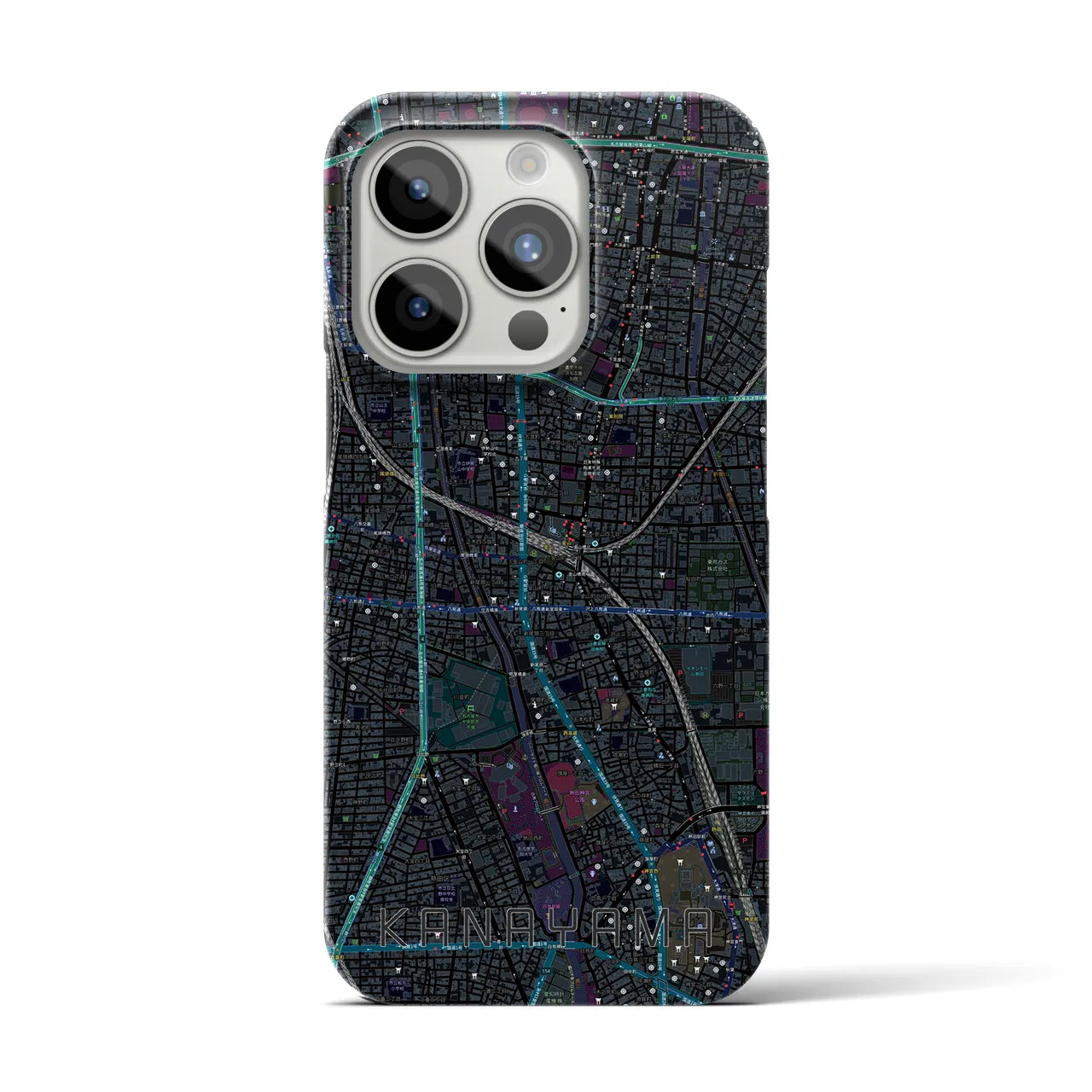 【金山】地図柄iPhoneケース（バックカバータイプ・ブラック）iPhone 15 Pro 用